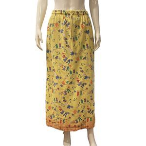 Vtg On White Skirt Yellow Clothesline Novelty Kitsch Retro Cotton Drawstring M